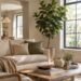Realistic faux tree adding greenery to a modern living room