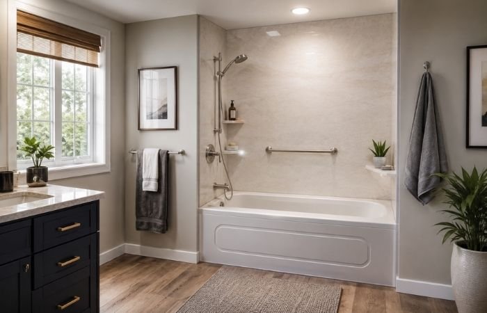 ZINTEX bathtub replacement with acrylic wall panels and modern safety features