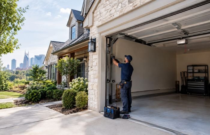 Reliable garage door repair technician servicing a residential garage in Nashville TN